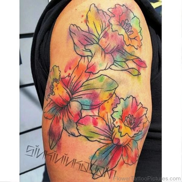 Brilliant Colorful Daffodil Flowers Tattoo