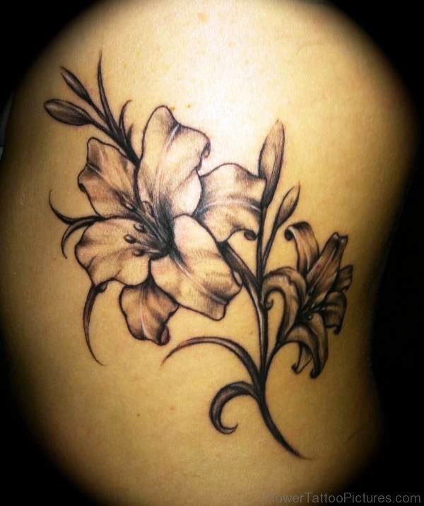 Brilliant Grey Inked Gladiolus Flower Tattoo