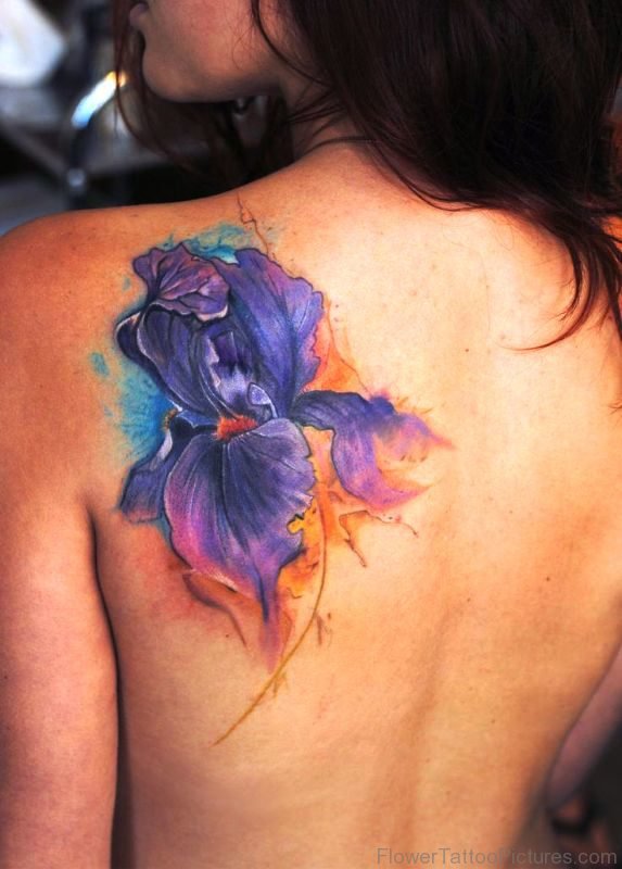 Brilliant Iris Flower Tattoo On Shoulder