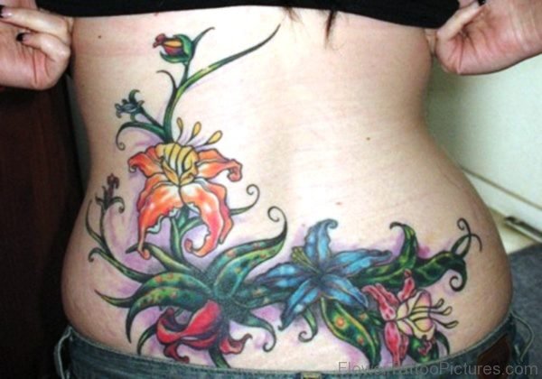 Brilliant Orchid Flower Tattoo On Back Lower