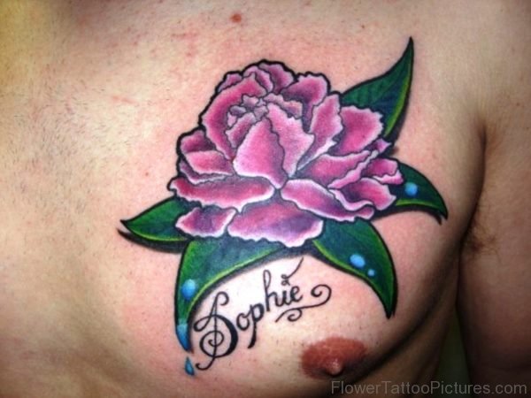 Carnation Flower Name Tattoo On Chest