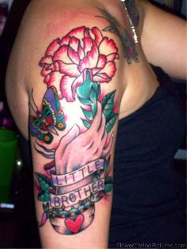 Carnation Flower Tattoo With Hand