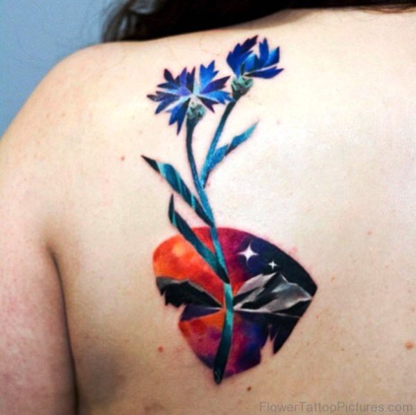 Classic Abstract Cornflowers Tattoo On Back