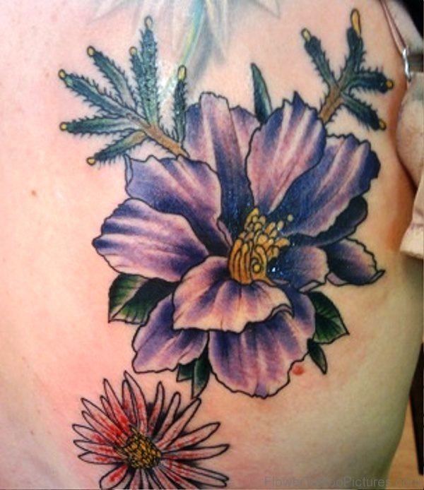 Classic Larkspur Flower Tattoo On Shoulder
