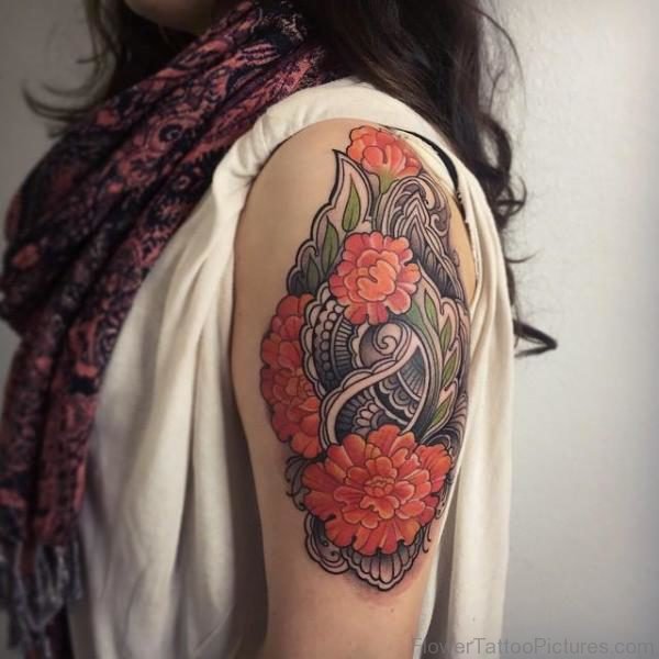 Classic Marigold Flower Tattoo Design