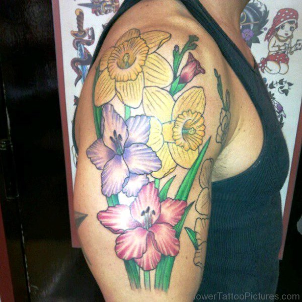 Colorful Daffodil Flowers Tattoo Design