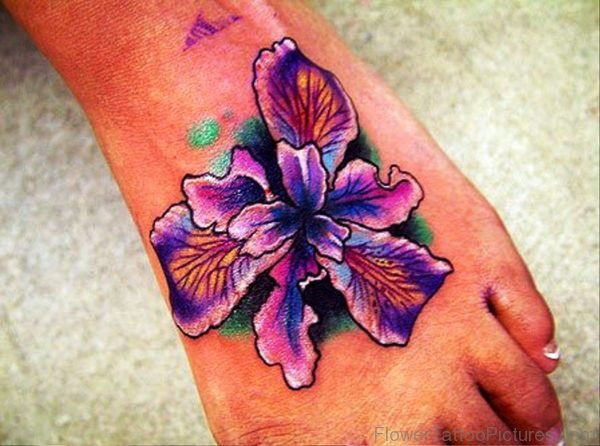 Colorful Iris Flower Tattoo On Foot