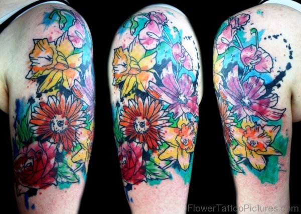 Colorful Watercolor Daffodil Tattoo