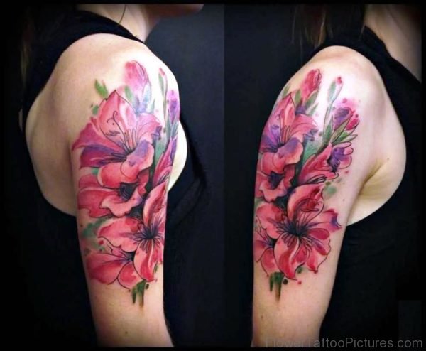 Colorful Wtaercolor Gladiolus Flower Tattoo