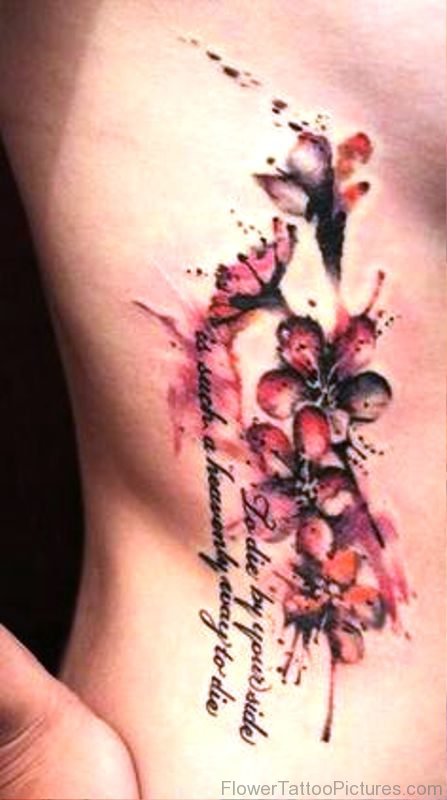 Columbine Flowers Tattoo On Rib