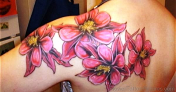 Columbine Flowers Tattoo On Shoulder