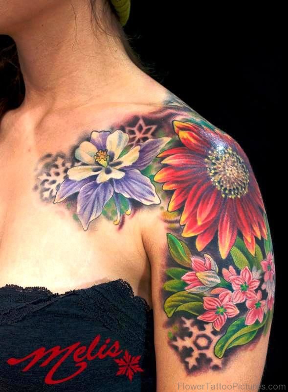 Columbine With Amazing Flowers Tattoo