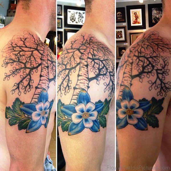Columbine With Tree Tattoo Design