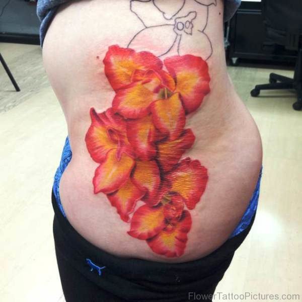 Cool Gladiolus Flower Tattoo On Rib