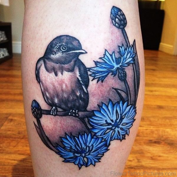 Cornflower Tattoo With Bird Design