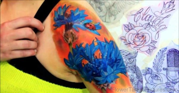 Cornflowers Tattoo With Ladybug Design