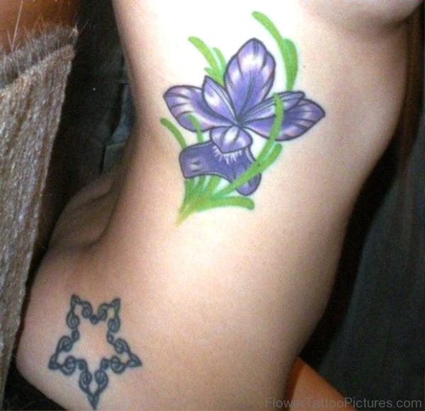Cute Iris Flower Tattoo On Rib
