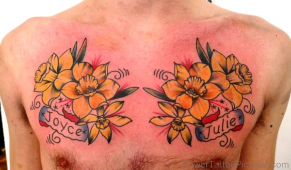 Daffodil Flowers Tattoo On Chest