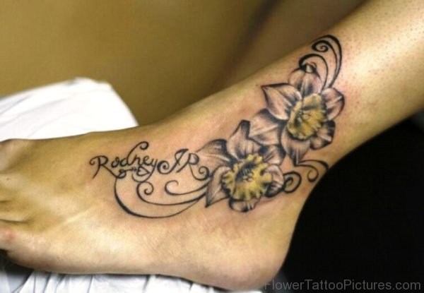 Daffodil Flowers Tattoo On Foot