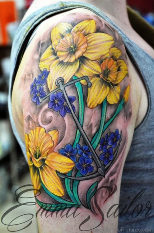 Daffodil Flowers With Other Flowers Tattoo