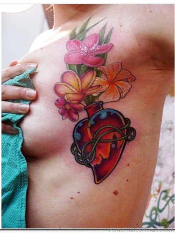 Daffodil Flowers With Red Heart Tattoo