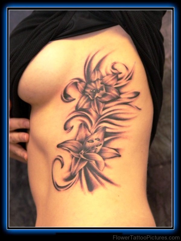 Daffodil With Lily Tattoo On Rib