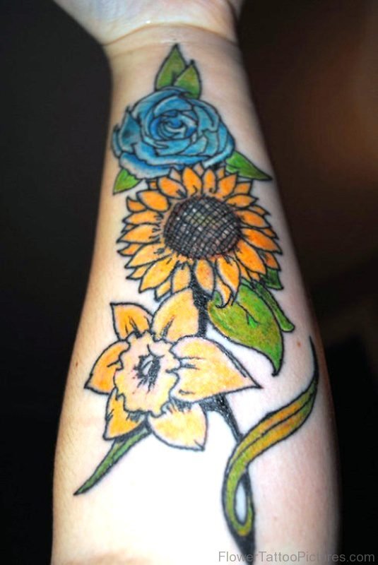 Daffodil With Sunflower And Rose Tattoo