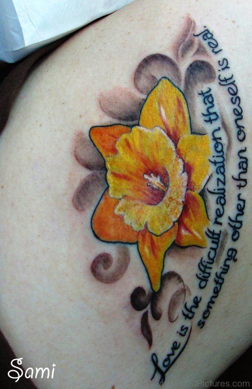 Daffodil With Wording Tattoo Design