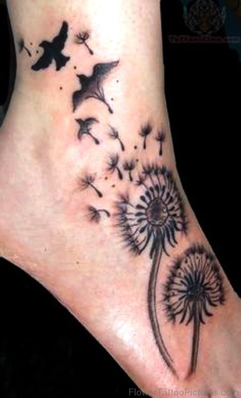 Dandelion Birds Tattoo On Foot