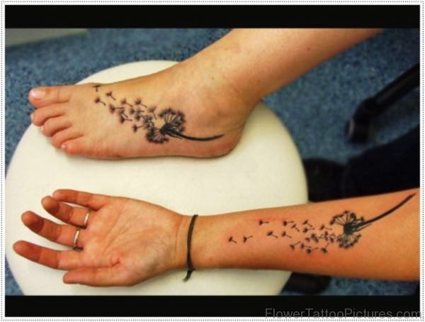Dandelion Tattoo On Foot And Arm