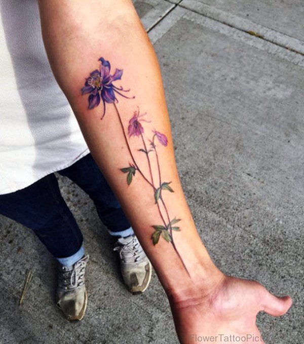 Dazzling Columbine Flower Tattoo On Arm