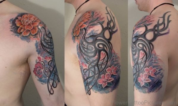 Dazzling Marigold Flower Tattoo On Shoulder