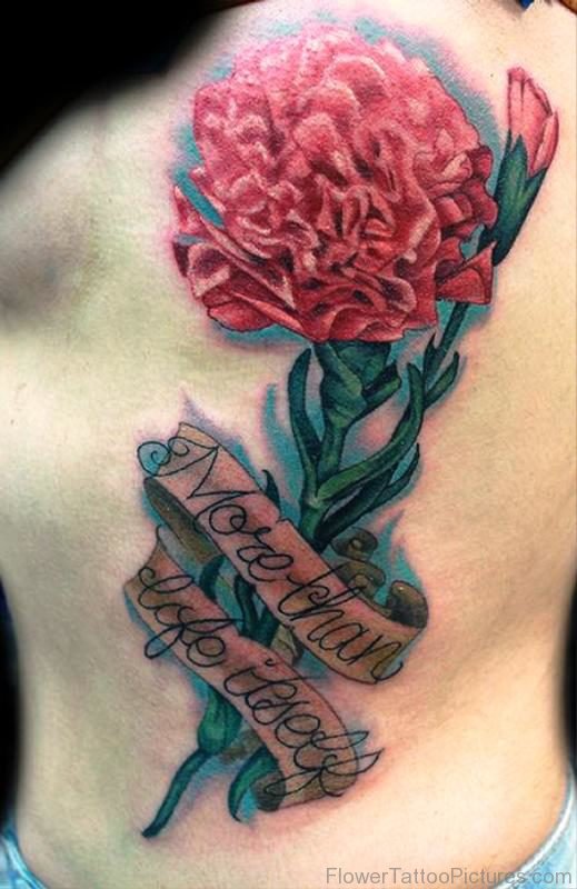 Delightful Carnation Flower Tattoo On Back