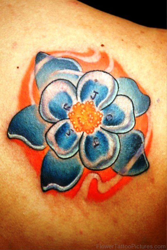 Delightful Columbine Flower Tattoo On Back