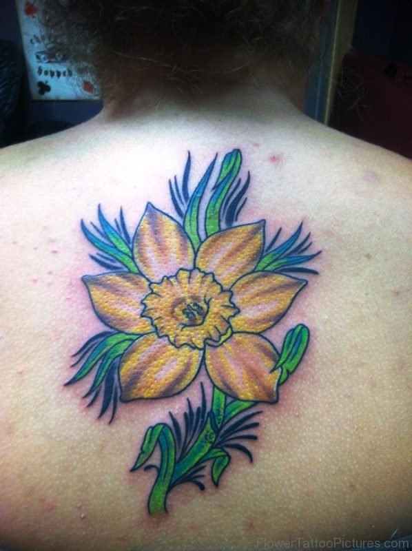 Delightful Daffodil Flower Tattoo On Back