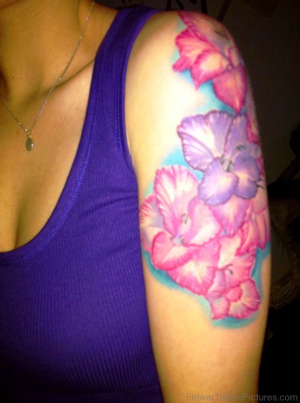Different Gladiolus Flower Tattoo On Arm