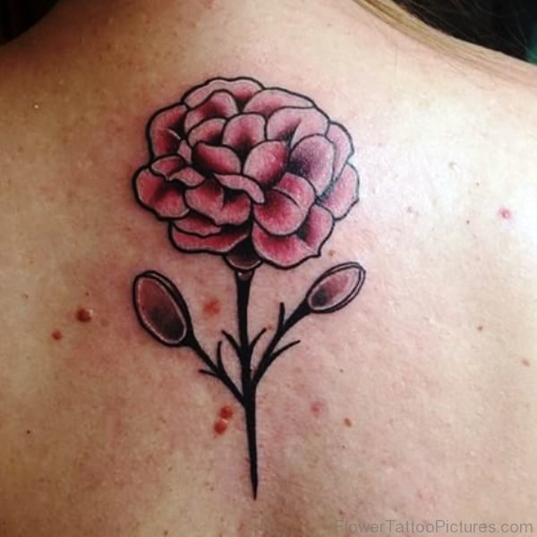 Elegant Carnation Flower Tattoo On Back