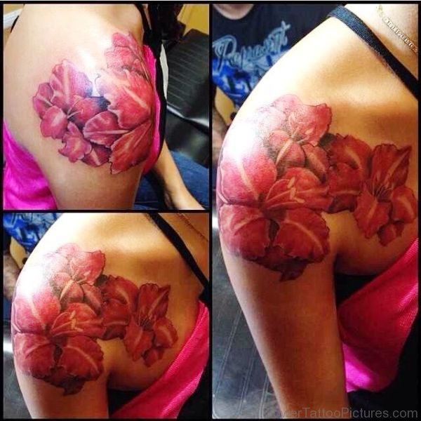 Elegant Gladiolus Flower Tattoo On Shoulder