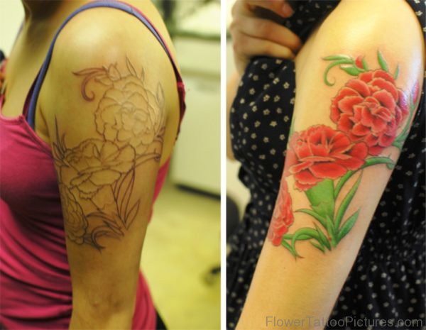 Fabulous Carnation Flower Tattoo On Arm
