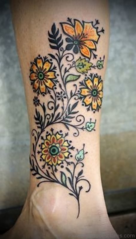 Fabulous Marigold Flower Tattoo On Leg