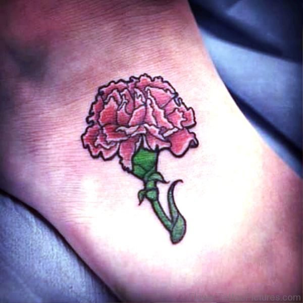 Fantastic Carnation Flower Tattoo On Foot