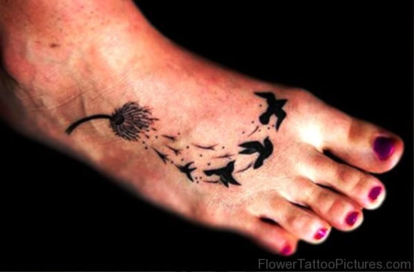 Fantastic Dandelion Tattoo With Birds Design