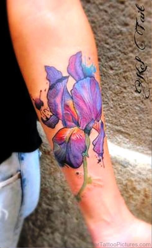 Fantastic Iris Flower Tattoo On Arm