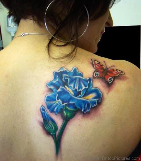 Flying Butterfly And Iris Flower Tattoo