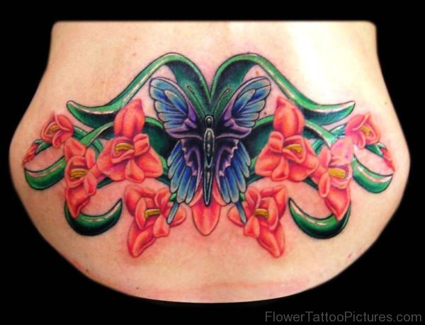 Gladiolus Flower Butterfly Tattoo Design