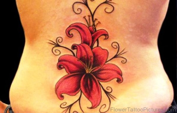 Gladiolus Flower Tattoo On Lower Back