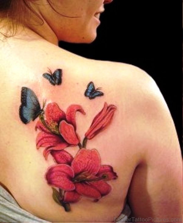 Gladiolus Flower Tattoo With Butterfly Design