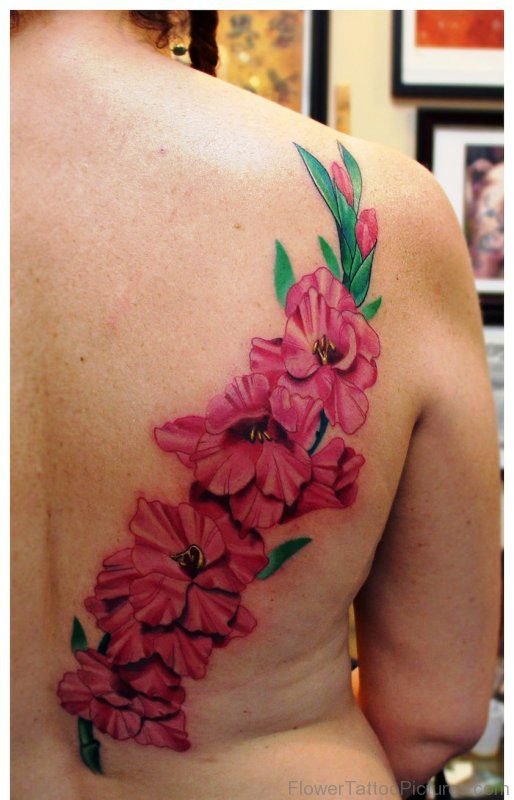 Graceful Gladiolus Flower Tattoo On Back