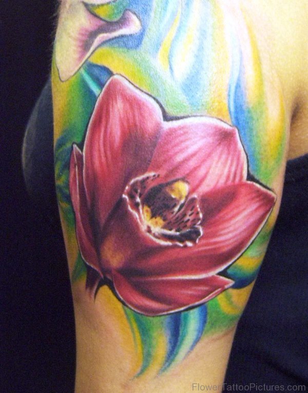 Graceful Orchid Flower Tattoo On Full Sleeve