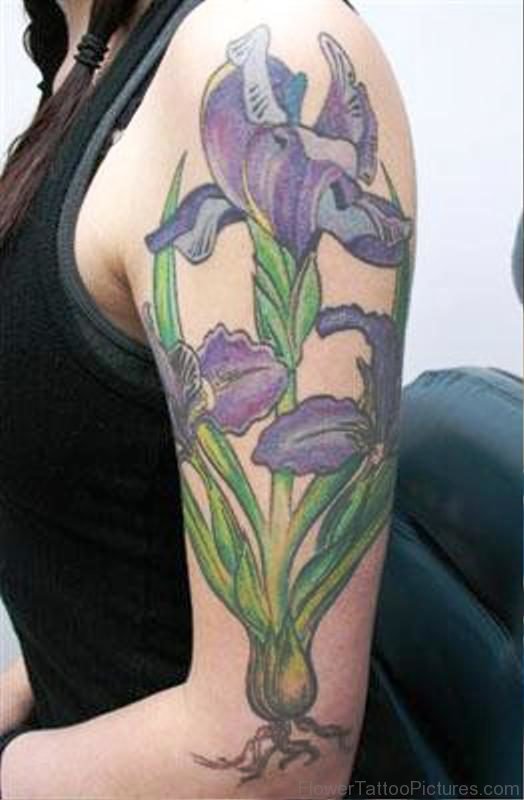 Great Iris Flower Tattoo On Full Arm